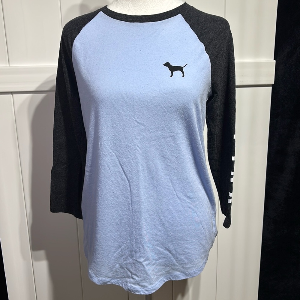 Pink blue/charcoal 3/4 sleeve top
